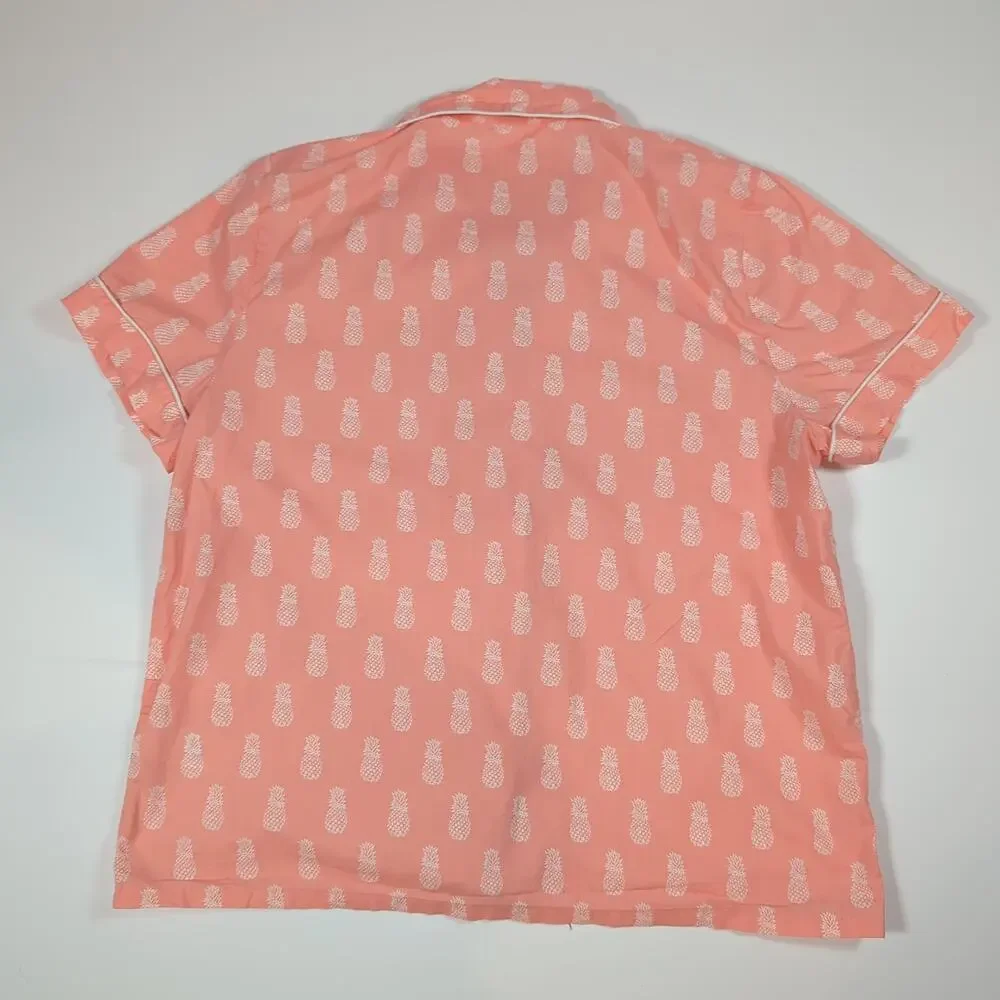 J.Crew Pineapple Print Pajama Button Front Sleep Shirt Pink White Large